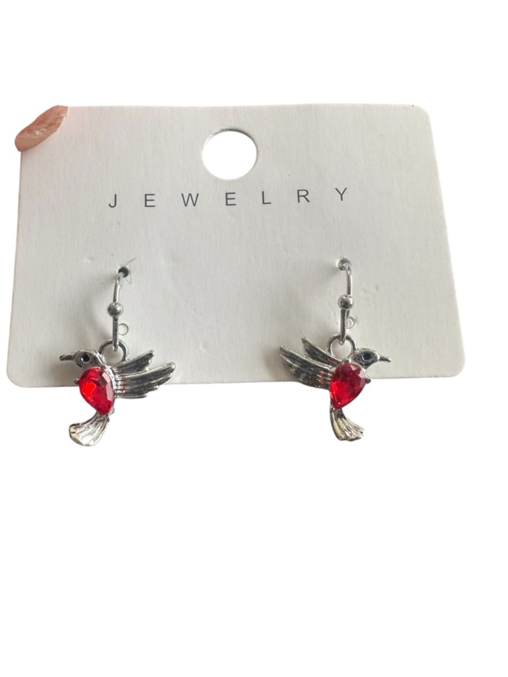 Sterling Silver Hummingbird Drop Earrings with Ruby Red Rhinestone